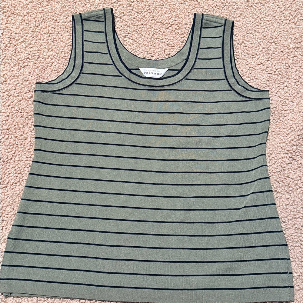 Misook Olive Striped Tank Top-preppy, classic, safari vibes!